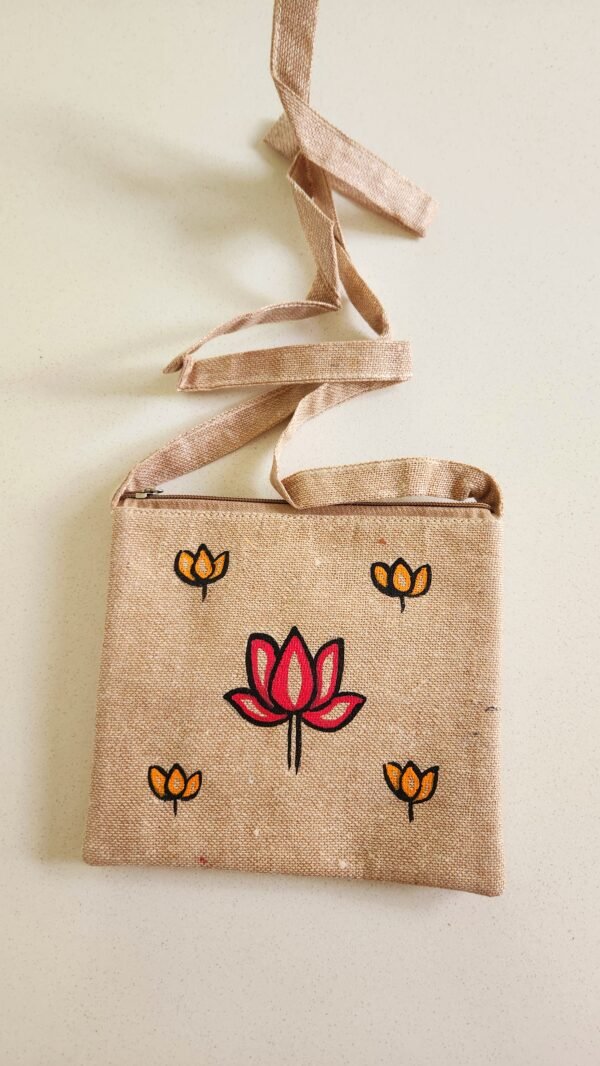 Madhubani Sling Bag Butterfly Jute (Small) - Image 2