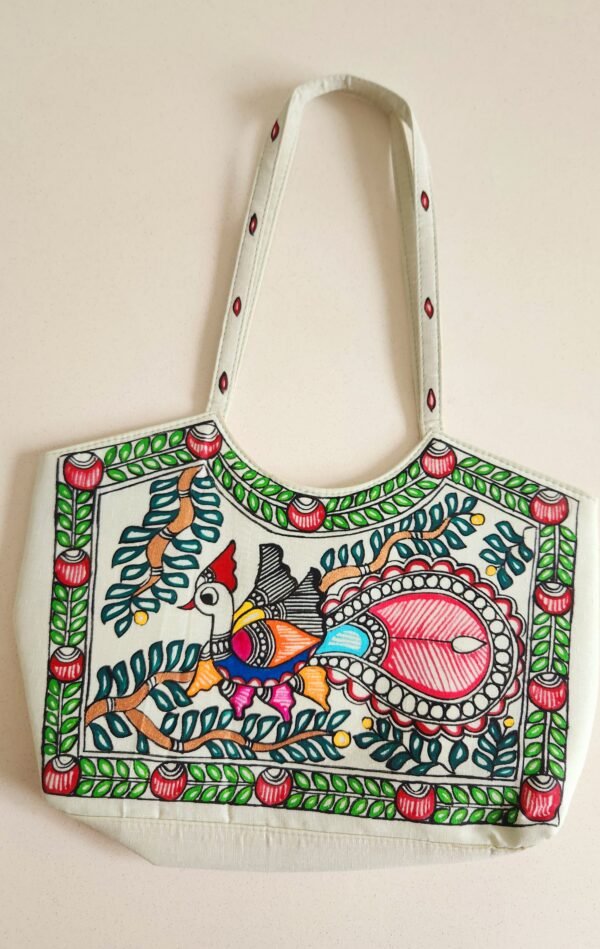 Madhubani Handbag Peacock Canvas