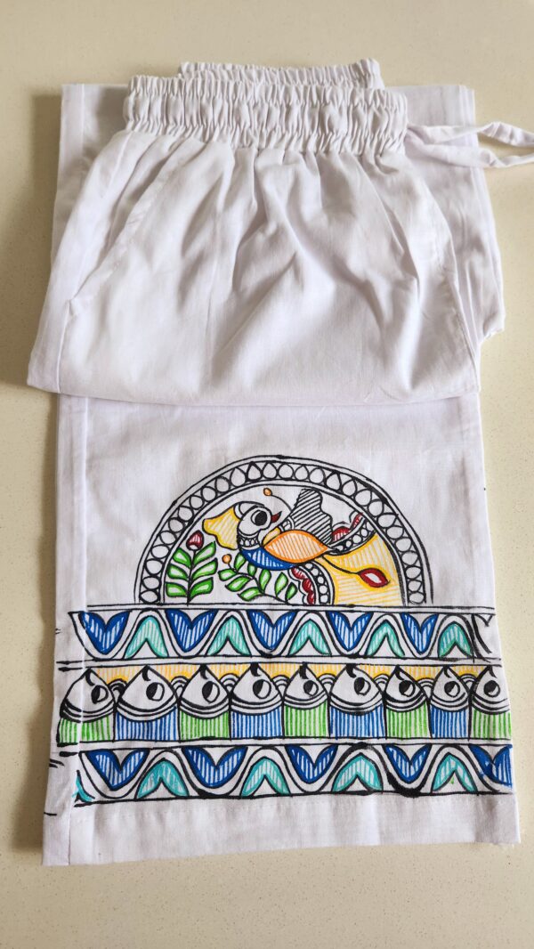 Madhubani Palazzo White Peacock Fish - Image 2