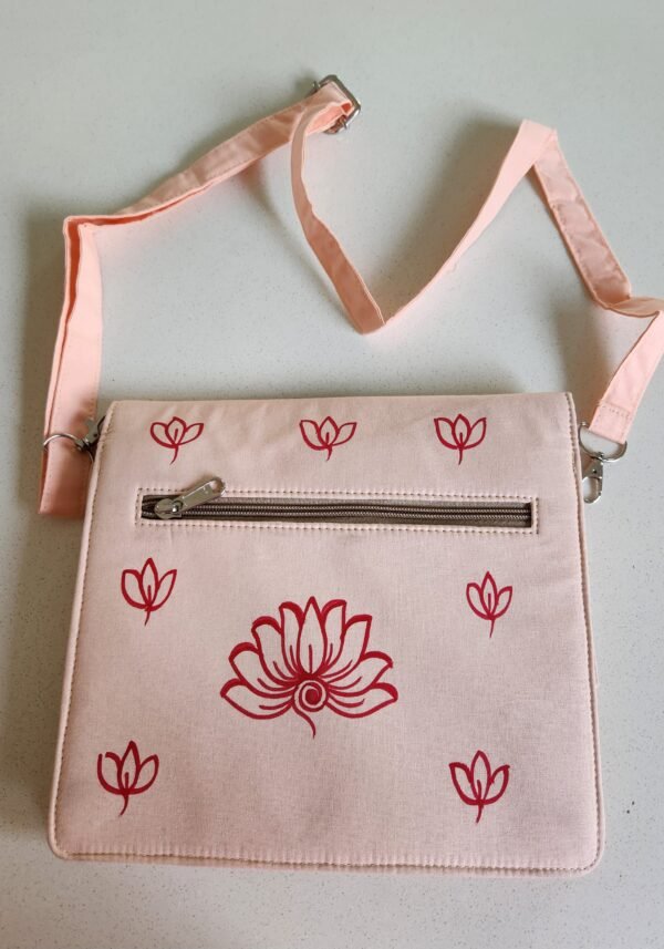 Madhubani Sling Bag Elephant Peach Canvas - Image 2