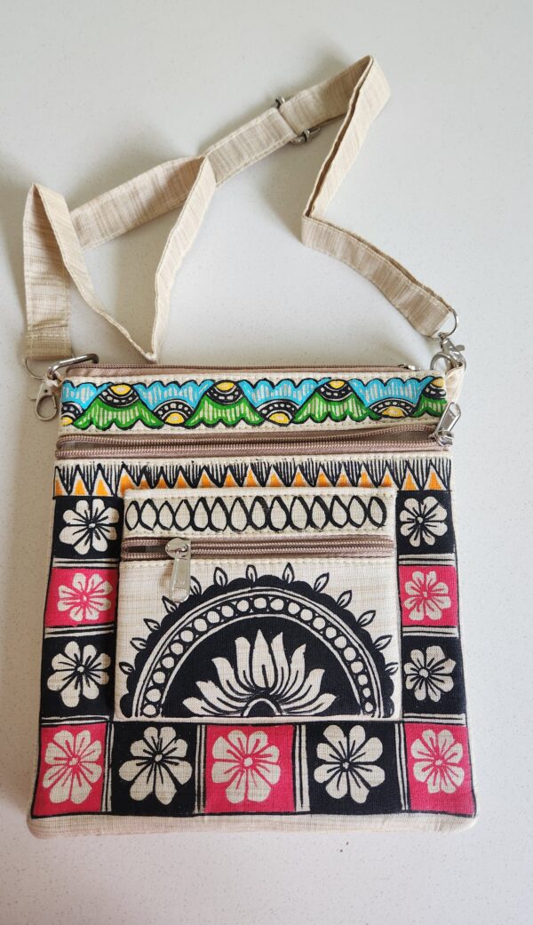 Madhubani Sling Bag Lotus Cream Canvas