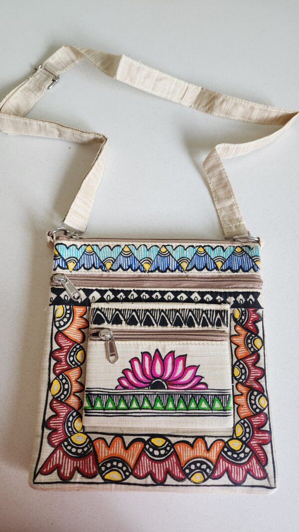 Madhubani Sling Bag Lotus Cream Canvas