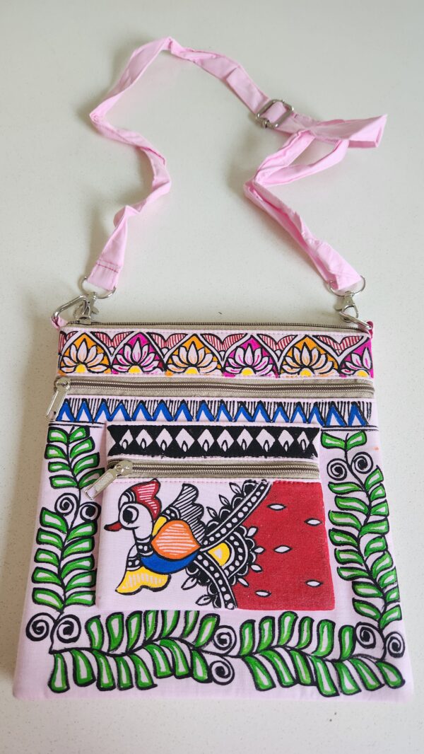 Madhubani Sling Bag Peacock Pink Canvas