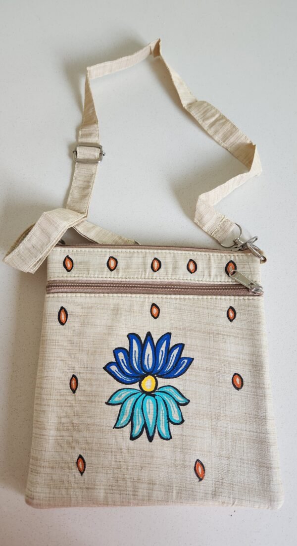 Madhubani Sling Bag Lotus Cream Canvas - Image 2