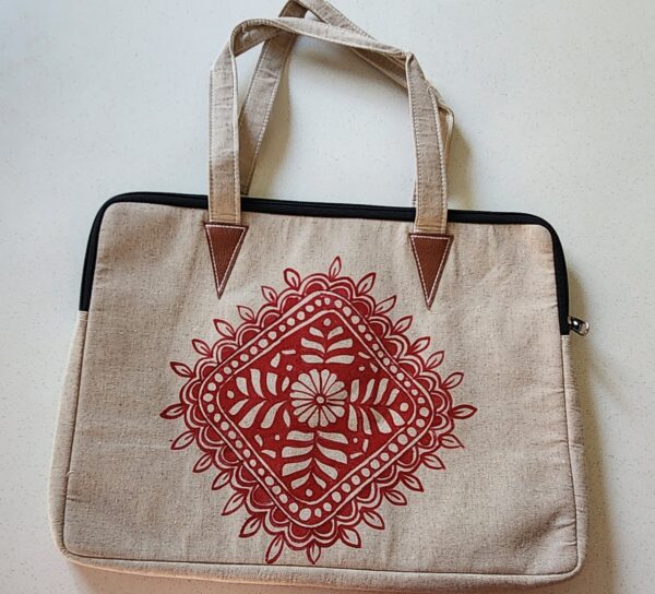 Madhubani Laptop/iPad Bag Red Flower