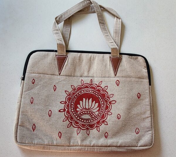 Madhubani Laptop/iPad Bag Red Flower - Image 2