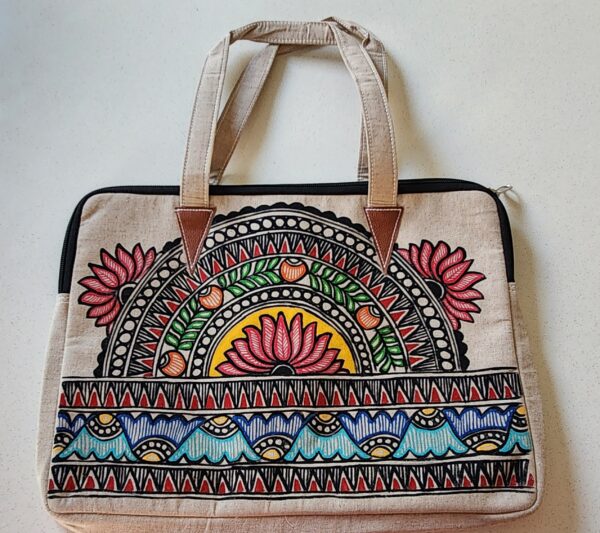 Madhubani Laptop/iPad Bag Lotus