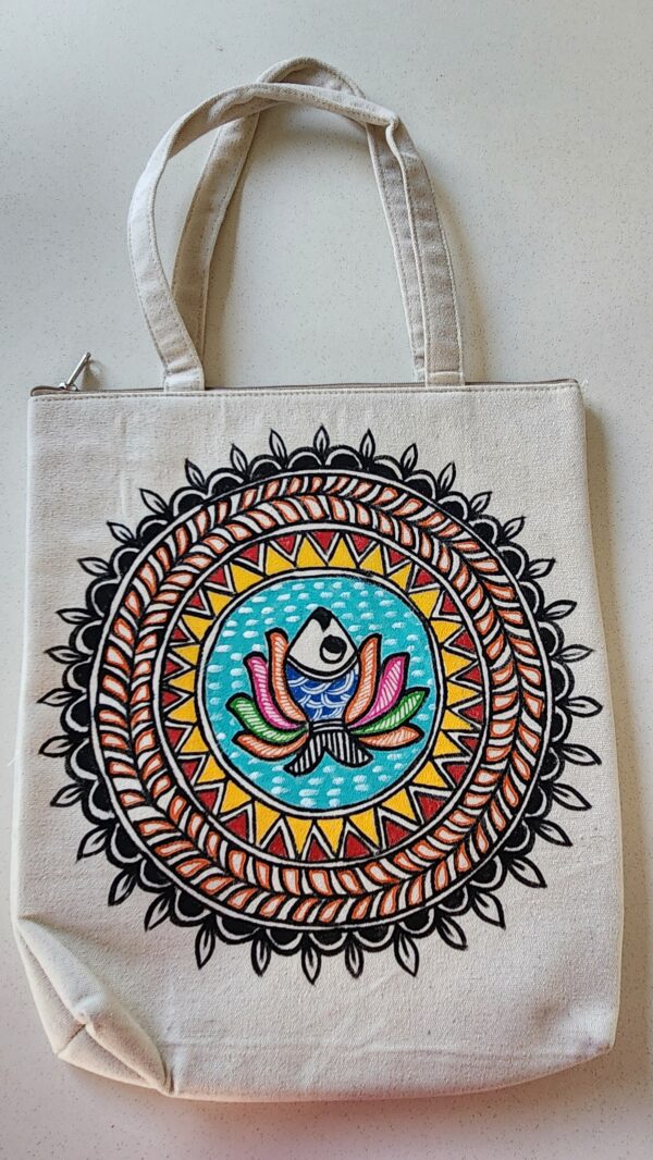 Madhubani Canvas Tote Bag Fish Canvas