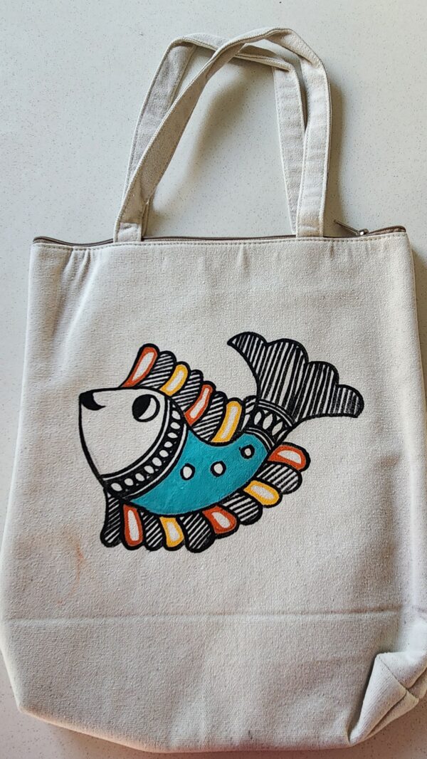 Madhubani Canvas Tote Bag Fish Canvas