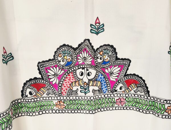 Madhubani Shawl Fish and Lotus - Image 2